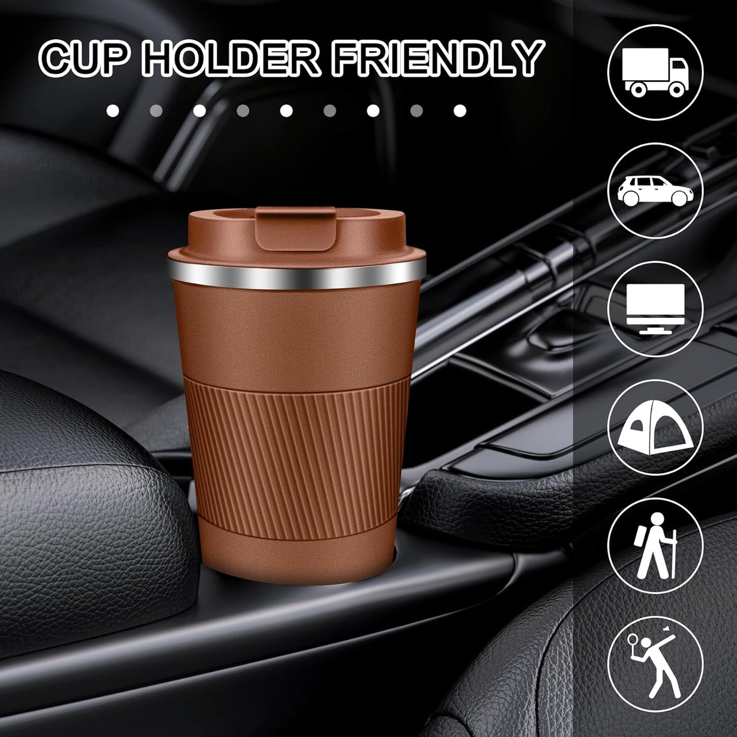 Coffee Travel Mug 12oz Insulated Coffee Mug with Lid Portable Spill-Proof Coffee Travel Mug No Handle Reusable Stainless Steel Mug Keeps Cold and Hot Suitable for Car, Daily, Travel and Gifts