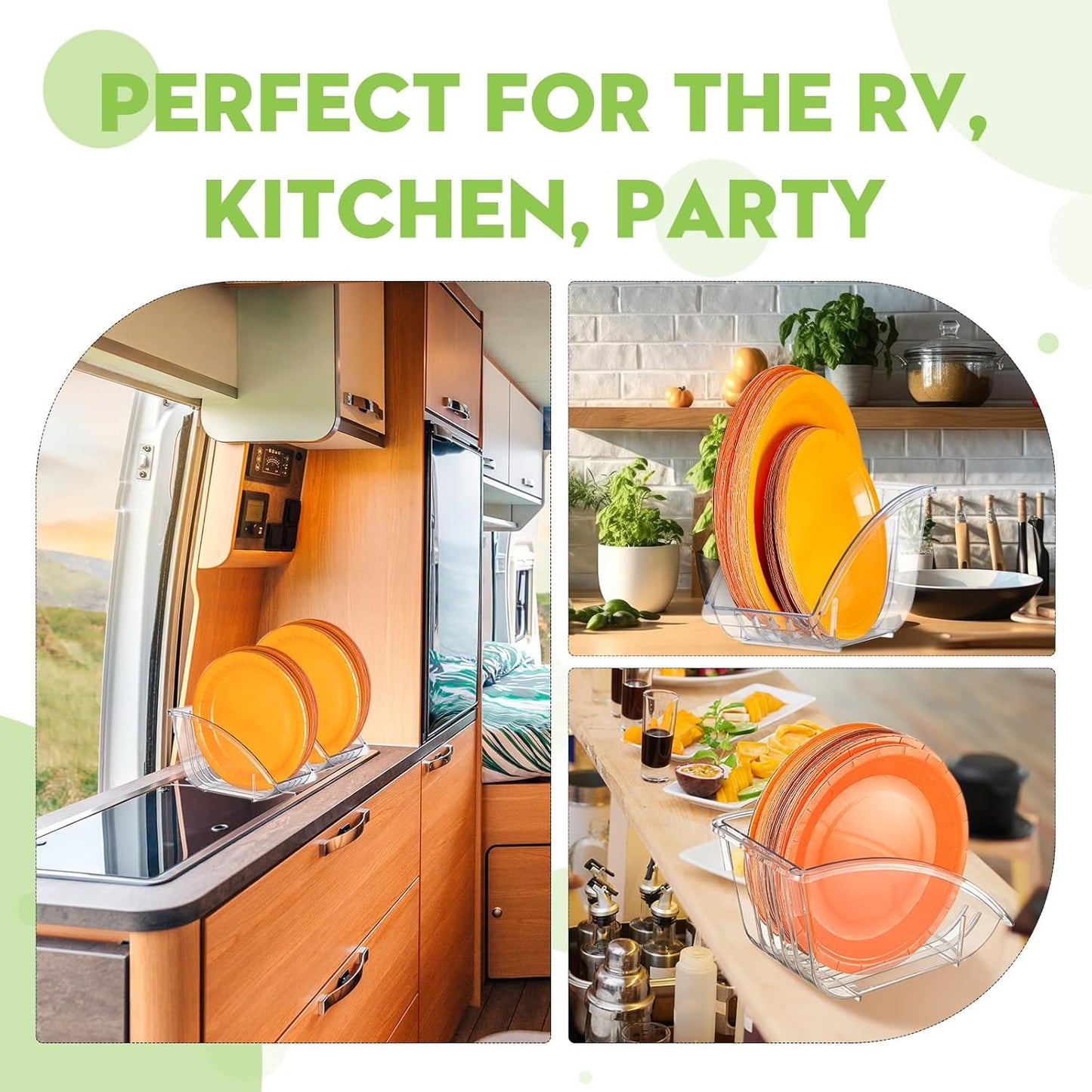 4 Pcs 10 Inch Paper Plate Holder Plastic Dinner Dish Drainer Paper Plate Dispenser Organizer for Kitchen Cabinets Storage Rack Dish Cradle for Countertop