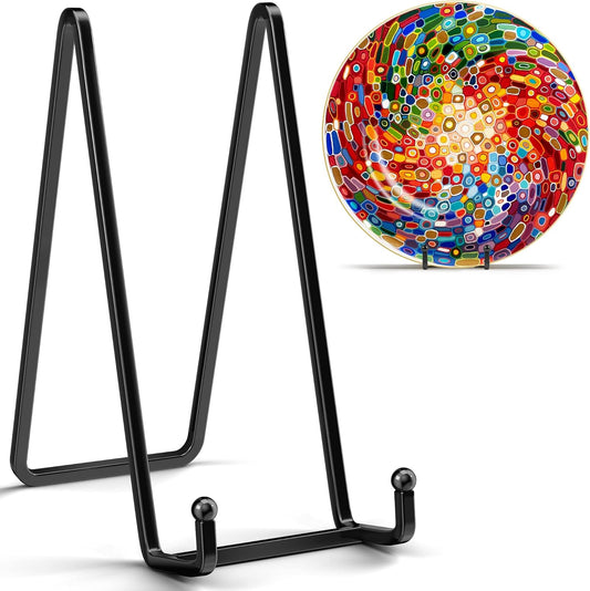 4 Pack 8 Inch Large Plate Stands for Display - Metal Square Wire Plate Holder Display Stand + Picture Stand for Book, Platter, Plaque, Photo Easel