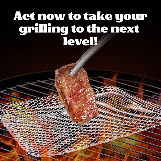 10 Pcs Disposable Grill Topper,16x12 Inch Grill Mesh Mat Disposable Pans,Non-Stick BBQ Aluminum Mats for Outdoor Grills, Easy to Clean