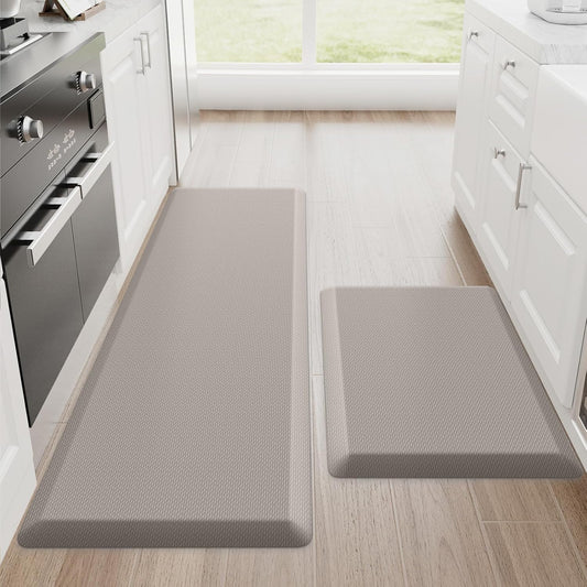 StepRite Kitchen Mats, 2PCS Kitchen Rugs, Cushioned Anti Fatigue Kitchen Mats for Floor, Non-Slip Standing Desk Mat, Waterproof Kitchen Rug Set for Kitchen, 20" x 32"+20" x 48"-Full 1 inch Thick,Khaki