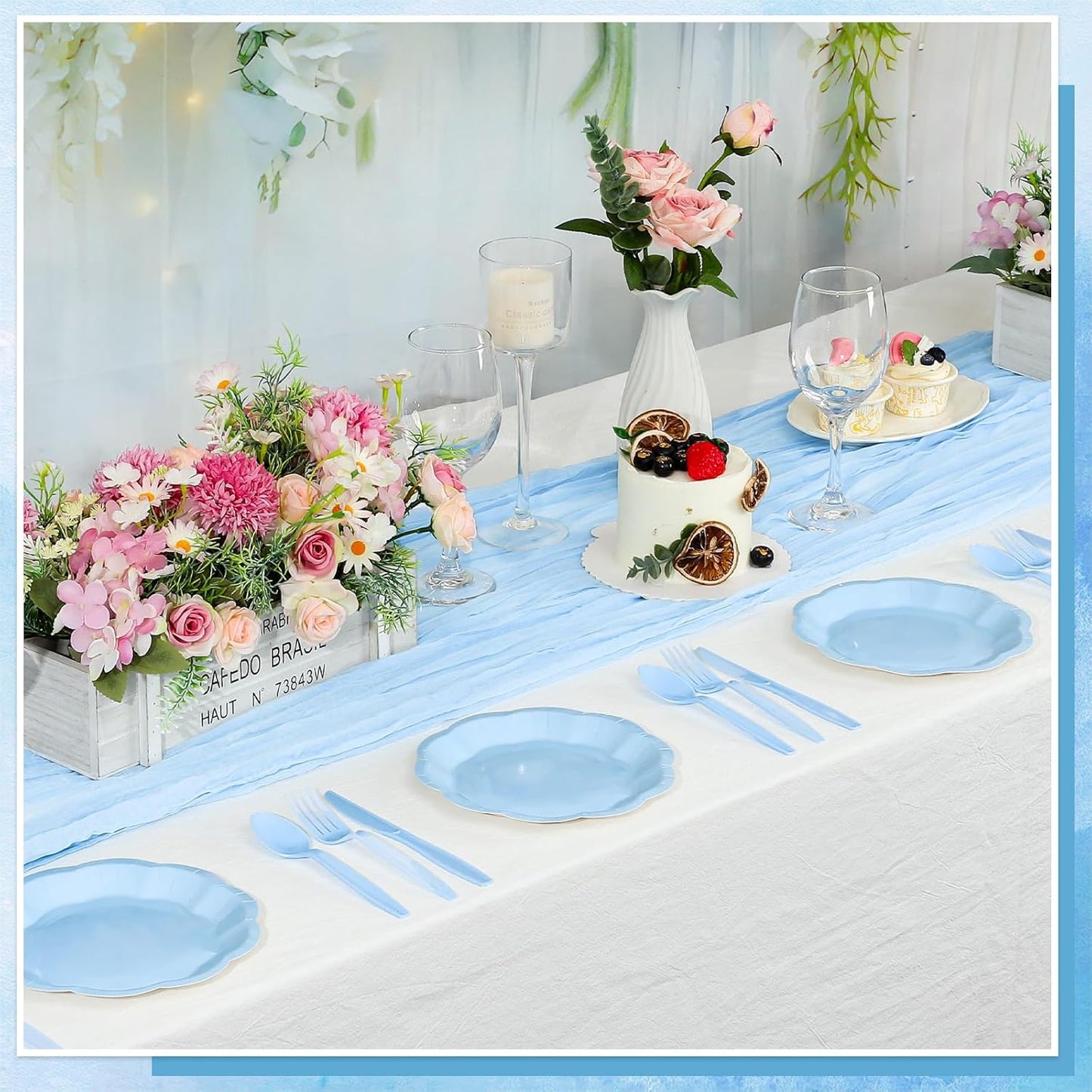 30pcs Light Blue Plates,7inch Scalloped Blue Dessert Cake Plates Cute Disposable Party Plate for Weeding, Birthday, Baby Shower