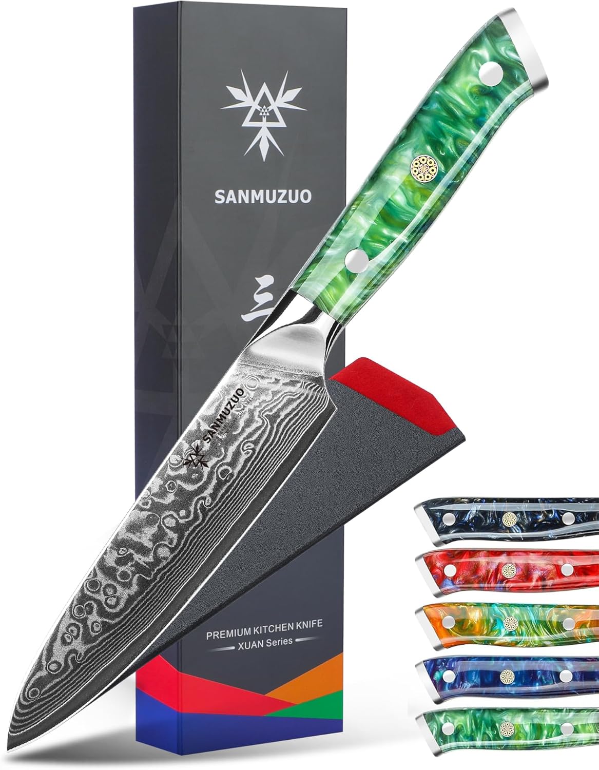5 Inch Kitchen Utility Knife - Xuan Series Kitchen Knives - VG10 Damascus Steel with Resin Handle (Jade Green)