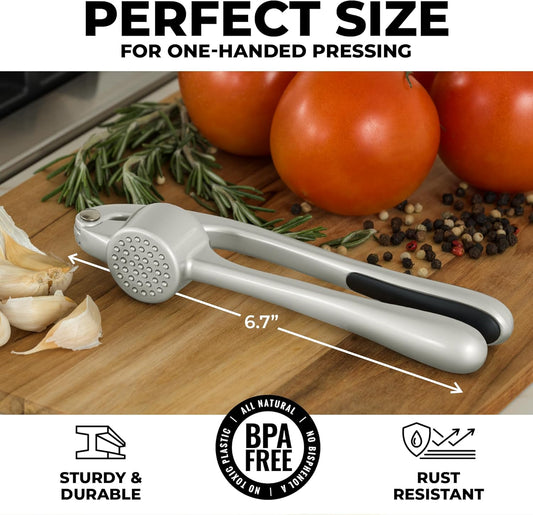 Zulay Kitchen Premium Garlic Press - Durable Garlic Masher with Soft, Easy to Squeeze Handle - Garlic Mincer Tool - Sturdy Easy to Clean Garlic Crusher (Slate Gray)