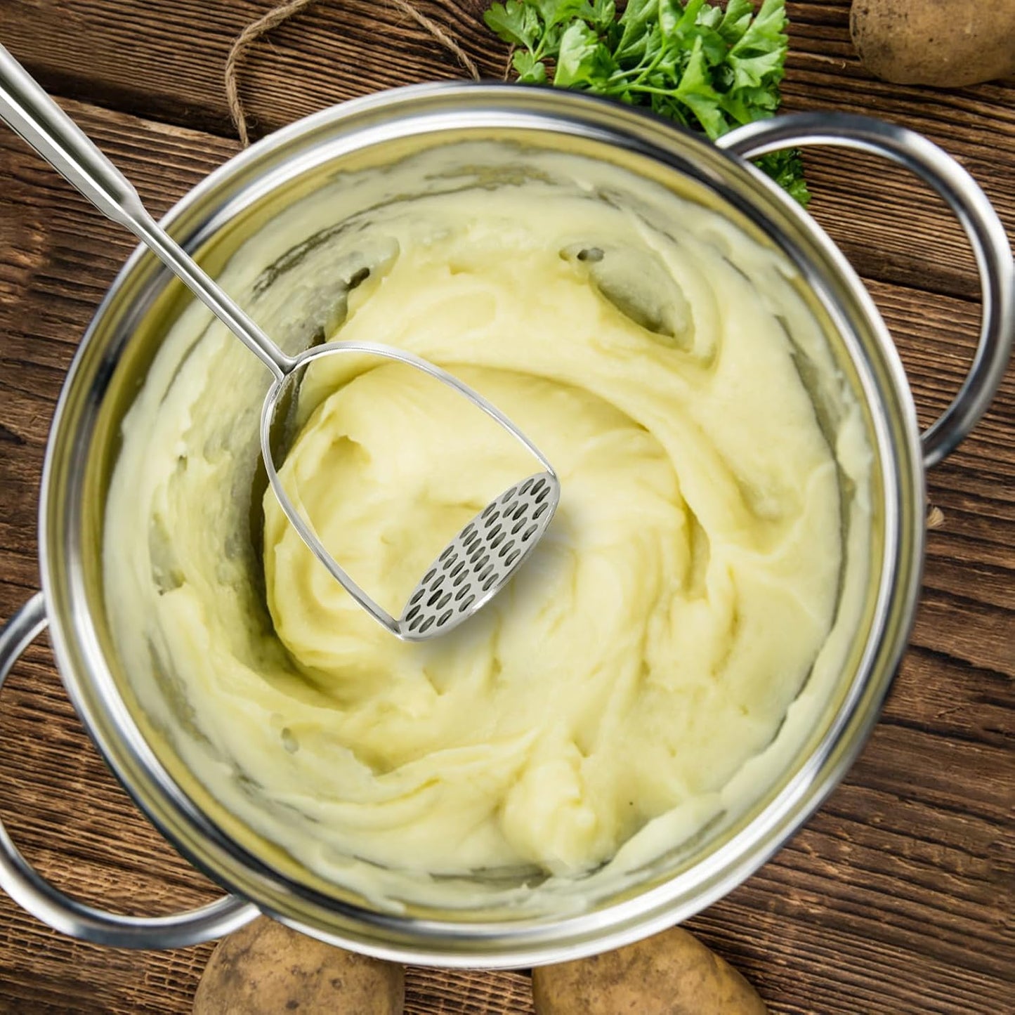 Potato Masher Stainless Steel - Mashed Potato Masher Kitchen Tool，Potato Smasher for Avocado, Tomato, Fruit & Vegetables, Pet Food, Heavy Duty Metal Bean Masher Utensil, Dishwasher Safe, 12.5-Inch