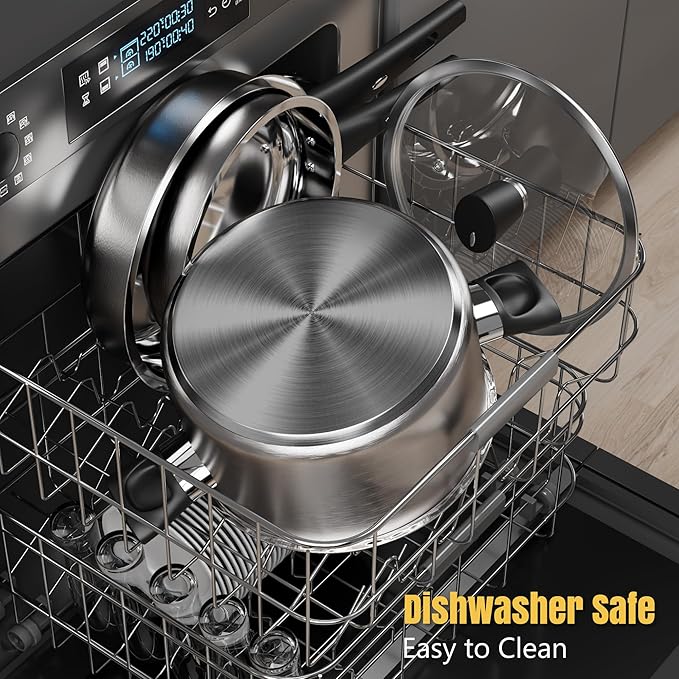 Meythway Stainless Steel Cookware Set Non Toxic, 14PCs Stainless Steel Pots and Pans Set with Stay-Cool Handles, Kitchen Induction Cookware with Steamer, Utensil Sets and Pot Protectors