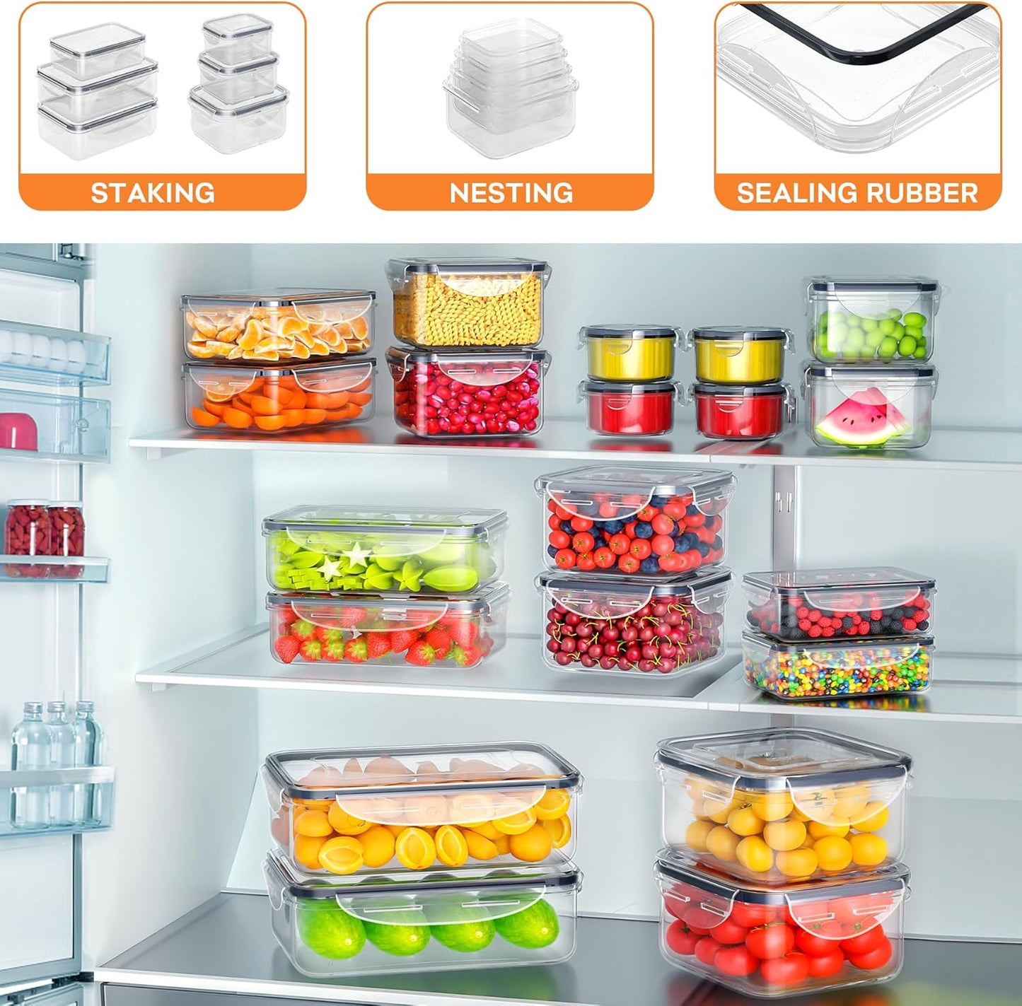 54 PCS Food Storage Containers with Lids Airtight (27 Lids &27 Containers) Leakproof Meal-Prep Kitchen Organization,Reusable Containers for Food Plastic Microwave/Dishwasher Safe with Labels & Pen