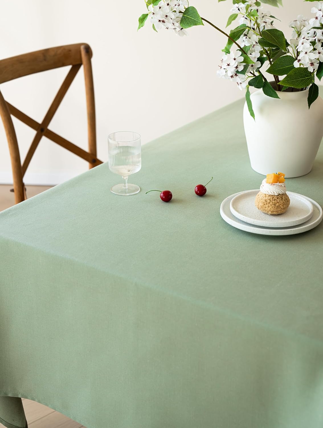 Sage Green Tablecloth for Rectangle Tables 6-8 Person Farmhouse Neutral Table Cloth Rectangular Kitchen Decoration Dining Spring Pastel Green Table Cover Washable 60x84
