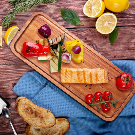 Wooden Serving Platters Long Charcuterie Boards Acacia Wood Decorative Trays for Home Decor Cheese Board Snack Appetizer Plates Kitchen Dinner Tray for Food Dish Rectangle Cake Dessert Platter