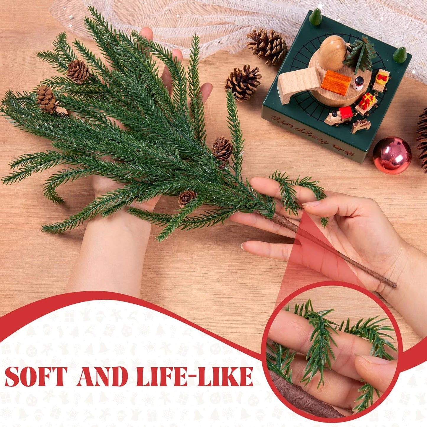 Artificial Norfolk Pine Stems for Christmas Decorations, 10 Pcs 18 inch Fake Pine Cone Branches for Vases Garland Real Touch Faux Greenery Evergreen Plants for Xmas Home Decor Indoor Winter