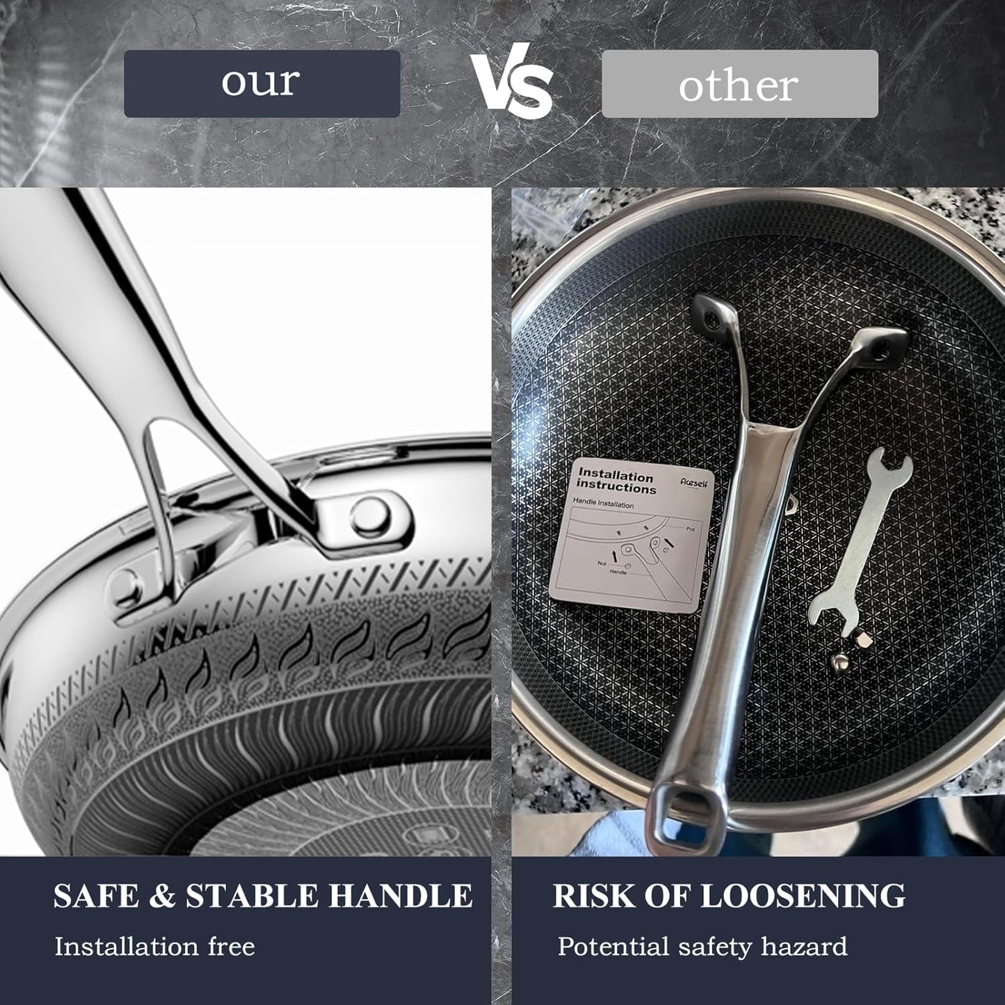 10 Inch Nonstick Frying Pan with Lid, Stainless Steel Skillet with Honeycomb Surface, Induction Compatible, Oven & Dishwasher Safe, PFAS-Free Cookware