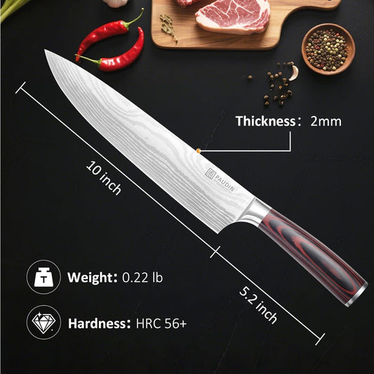 PAUDIN Chef Knife, 10 Inch Meat Knife, Ultra Sharp Brisket Slicing Knives, High Carbon Stainless Steel Kitchen Knife with Ergonomic Handle for BBQ, Roast, Meats and Vegetables