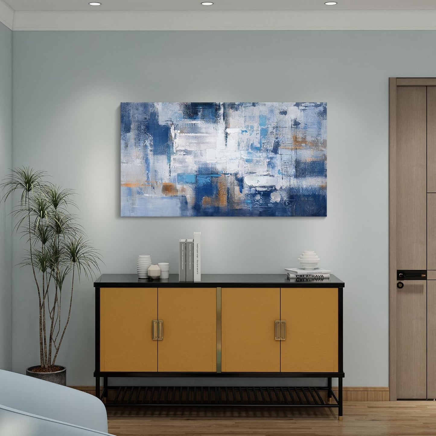 KLAKLA Blue Wall Decor - Abstract Canvas Wall Art for Living Room - Artistic Elegance Unveiled in a Beautiful Wooden Frame & Blue and White Pictures for Office Bedroom Wall Decoration