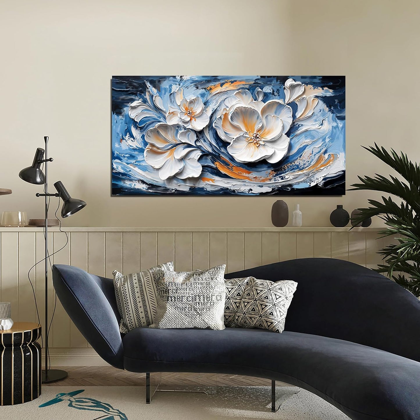 Canvas Wall Art Decor Wall Art Pictures for Living Room Abstract Canvas Art Wall Decor Blue White Wall Art Prints Modern Flower Wall Art Decorations Bederoom Office Home Decor Aesthetic 20" X 40"