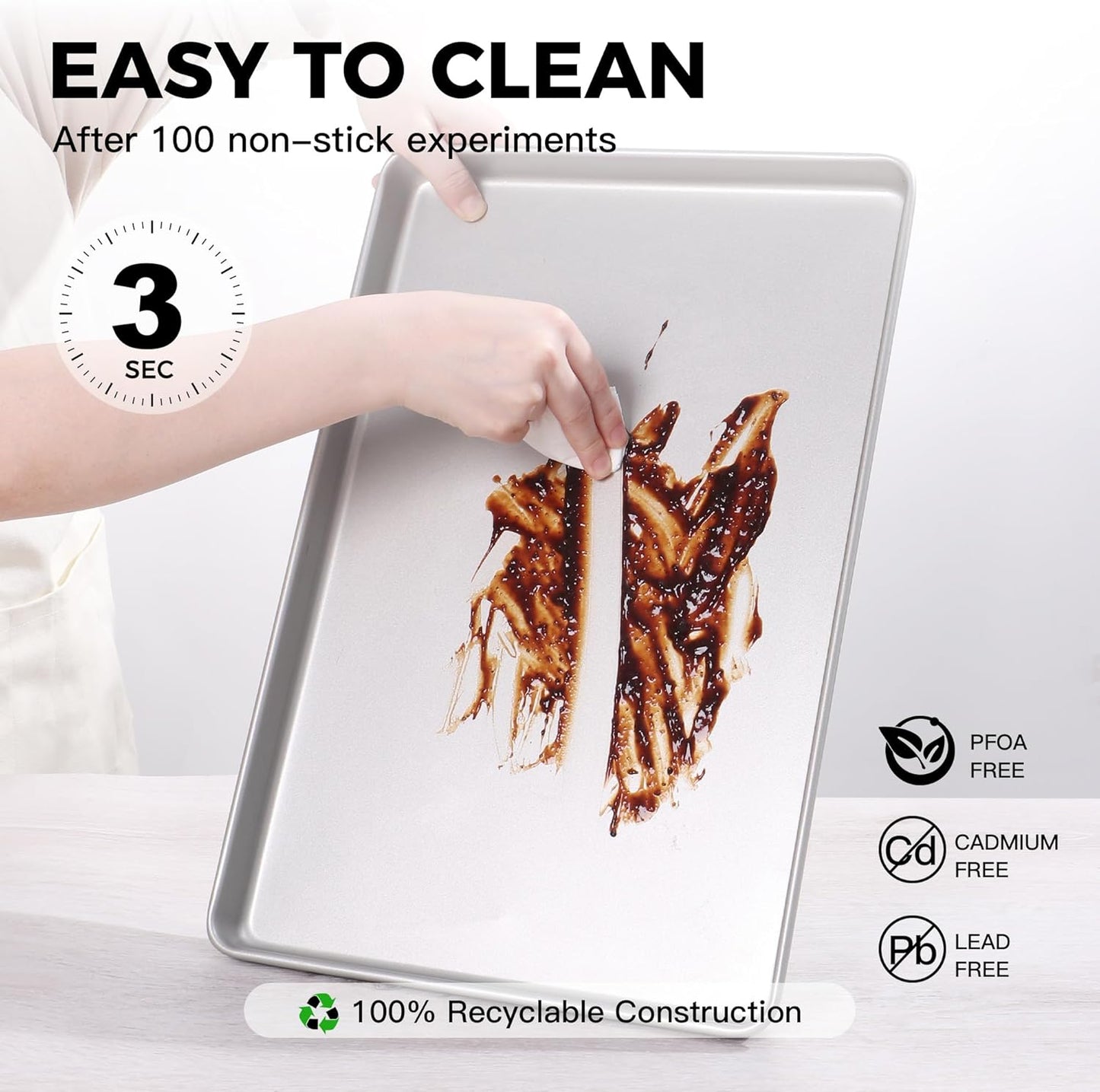 HONGBAKE Half Baking Sheet Pan Set of 2, Nonstick Cookie Sheet for Oven, Heavy Duty 1/2 Commercial Cookie Trays, Dishwasher Safe - Silver