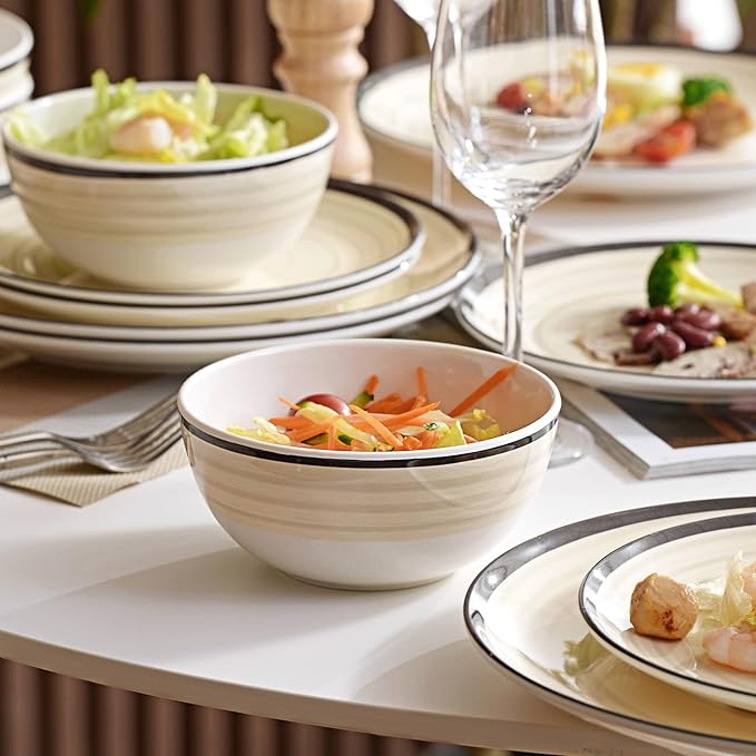 Melamine Dinnerware Set for 4, 12Pcs Dinnerware Sets, Lightweight Plates And Bowls Sets, Morden Dishes Sets for Indoor and Outdoor Use, Dishwasher Safe BPA Free(Off White)