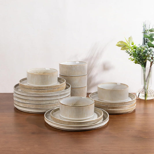 GBHOME Stoneware Dinnerware Sets for 6,Round Reactive Glaze Ceramic Plates and Bowls Set,Highly Scratch Resistant | Dishwasher & Microwave Safe Dishes Set,Service for 6(18Pcs)