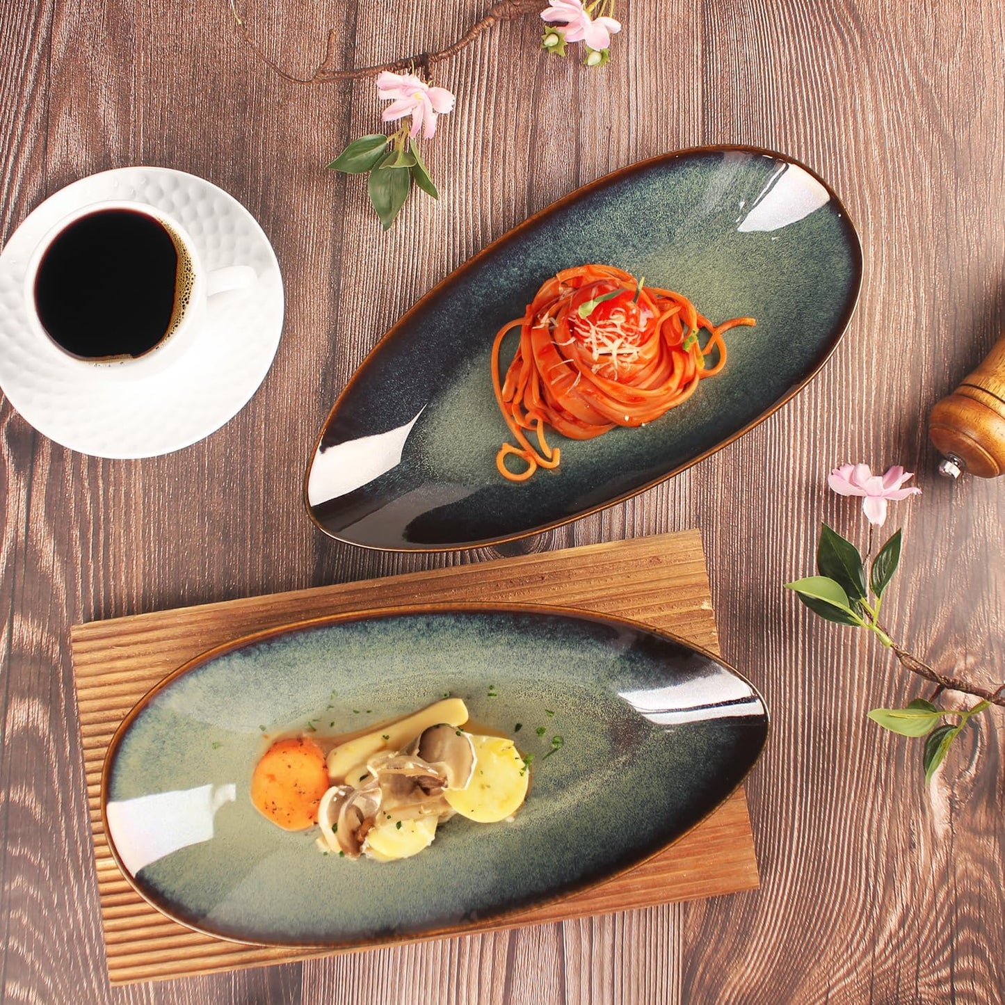 Serving Platter Olives Plate Set of 4, Large Serving Tray for Entertaining, Porcelain Trays and Platters, Salad Appetizer Tray,Dishwasher & Microwave Safe, 12.4 Inch