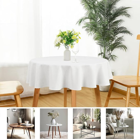JIUZHEN Round Textured Table Cloth Linen Wrinkle Free Stain Resistant Farmhouse Decorative Circular Tablecloth for Kitchen, Dining, Party, Wedding, Outdoor Use (30 Inch Round,White)