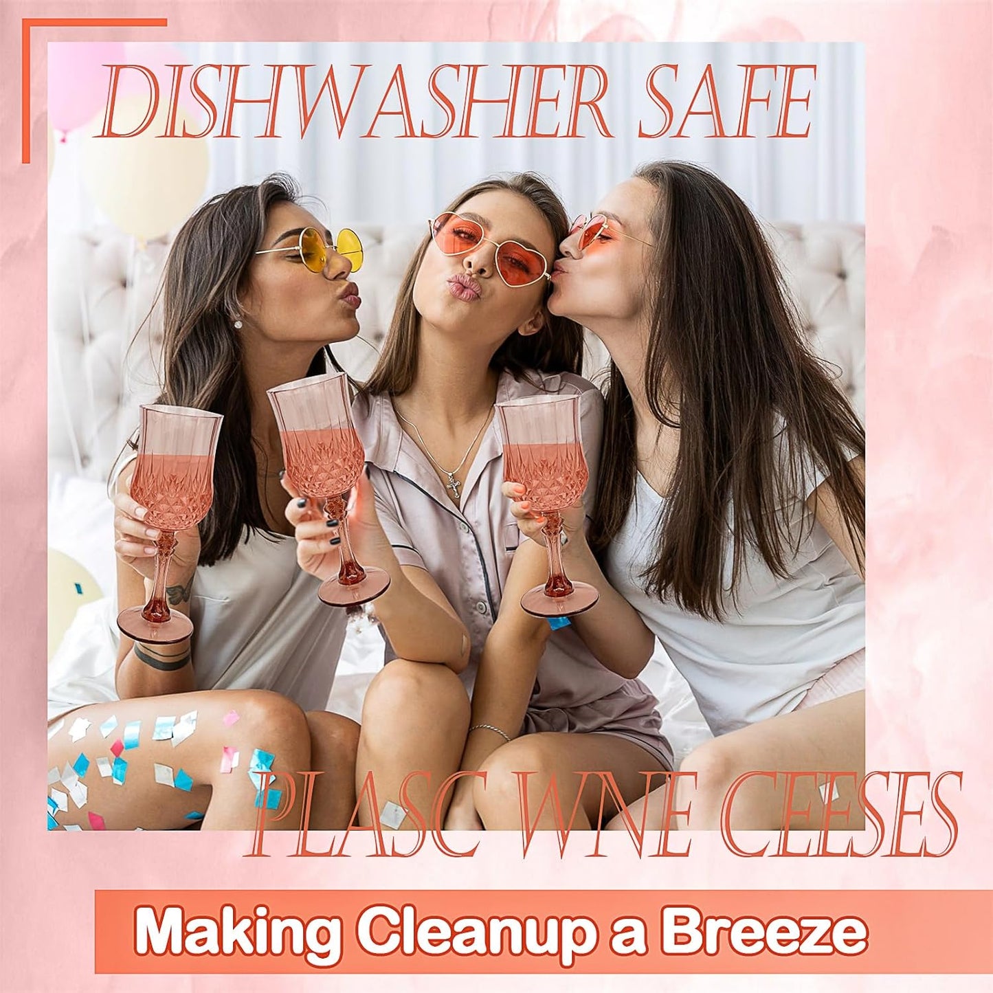 48 PCS Rose Gold Plastic Wine Glasses，Cordial Glasses，Goblets，Can be Used for Weddings, Everyday Fun Parties and More!