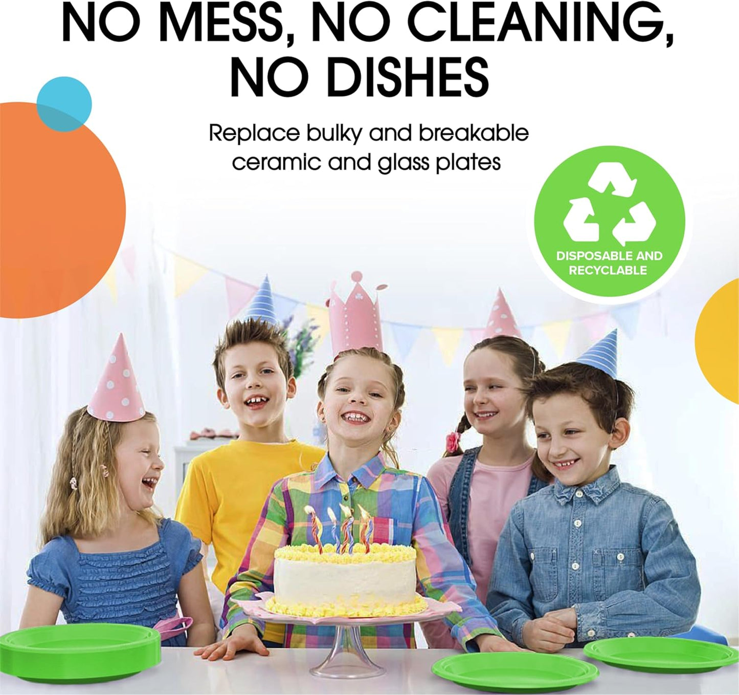 Exquisite Party Solids Lime Green Plastic Plates For Party Supplies 7" Lime Green Disposable Plates Heavy Duty 50 Pcs Plastic Dinnerware Sets Heavy Duty 350 GSM Disposable Dinnerware Set