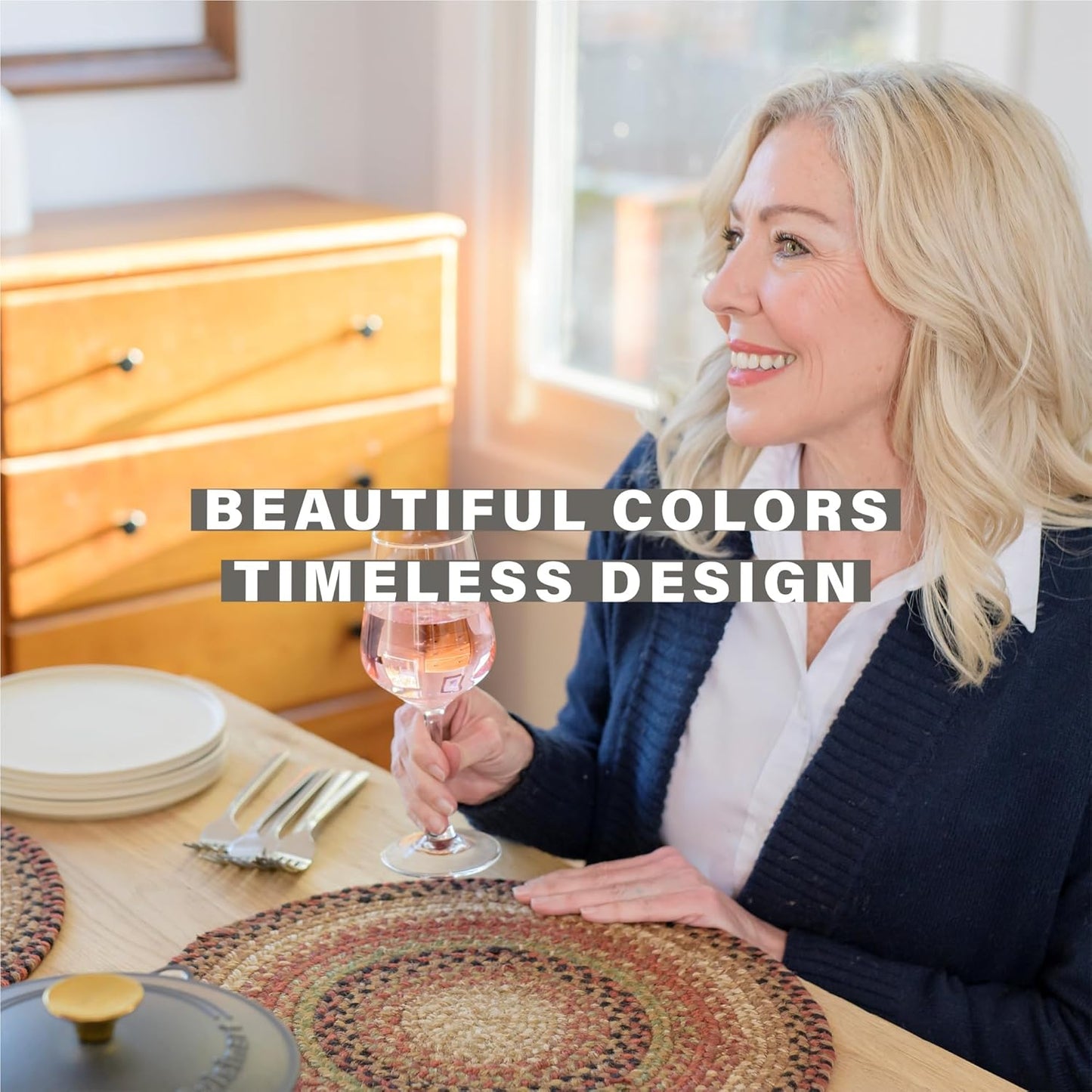 Gingerbread Jute Woven Round Placemats Set of 6, 15", Warm Country Decor, Brown Table Mats - Vibrant Colors, Durable, Easy to Clean and Protects Furniture