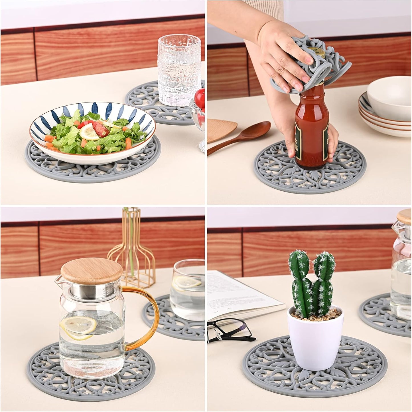 Smitchraft Silicone Trivets Hot Dishes, Pots & Pans, Hot Pads Kitchen Quartz Countertops, Pot Holders Trivet Mat, Non-Stick Heat Resistant Mats Counter & Table, Burgundy Red Kitchen Accessories Set 3