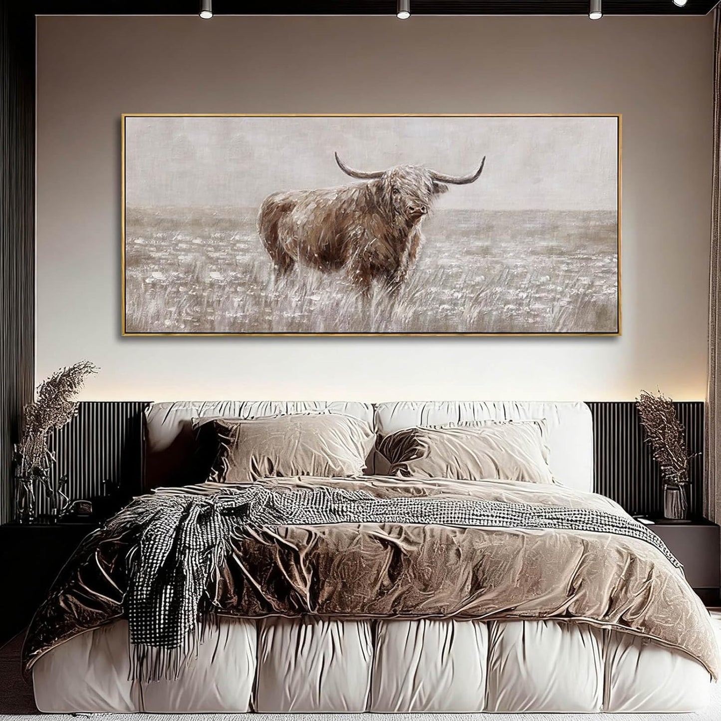 MLART99 Rustic Highland Cow Canvas Vintage Animal Print Brown Ox Wall Art Extra large Artwork- 32x70 Inch Decorative Piece for Country Style Home Decor for Living Room Entryway
