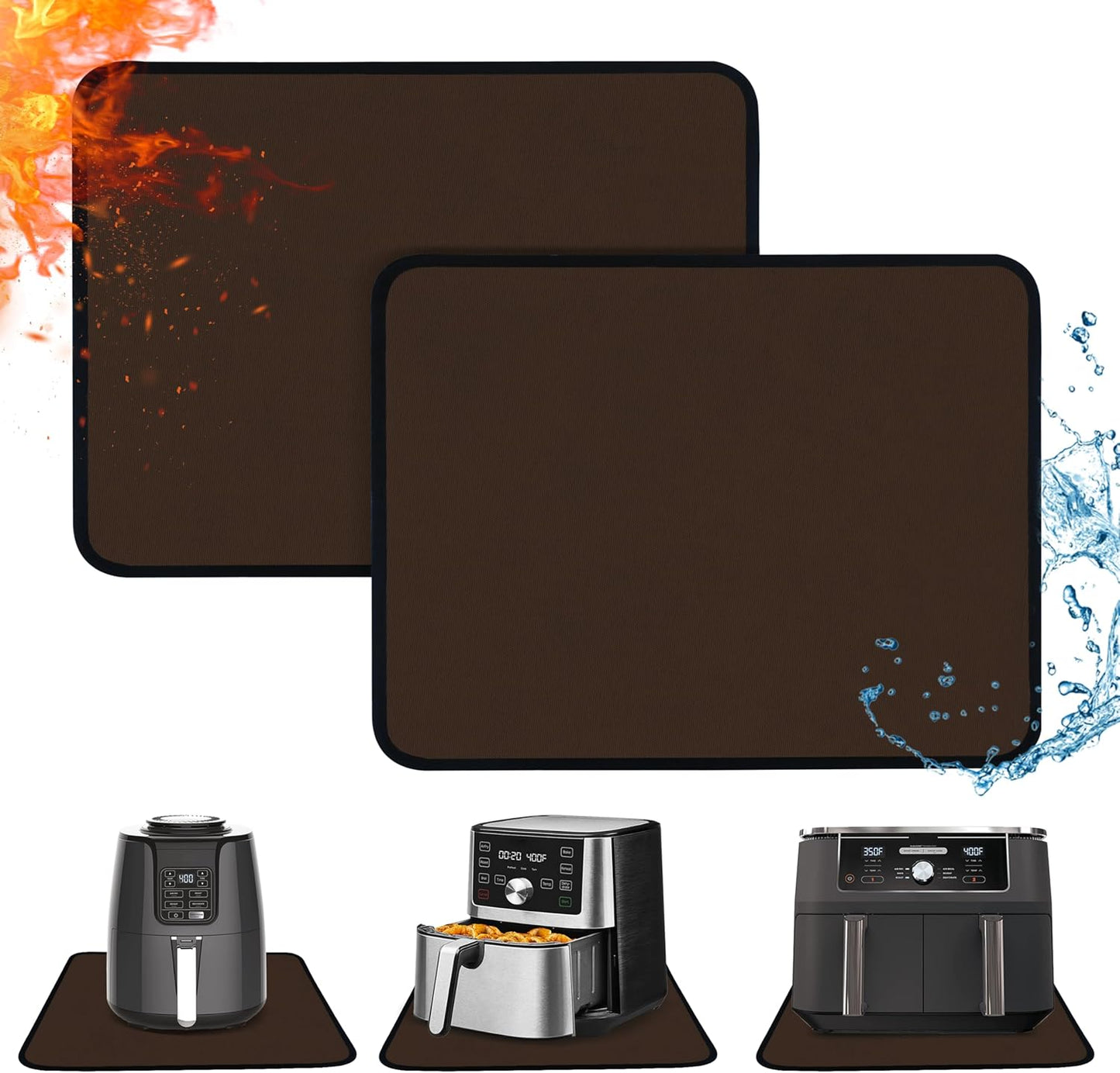 Heat Resistant Mats for Countertop - Fireproof 16x24 in Heat Resistant Mats for Air Fryer - Kitchen Countertop Protector Hot Pad for Air Fryer, Coffee Maker, Stand Mixer, Oven Brown - 2PCS
