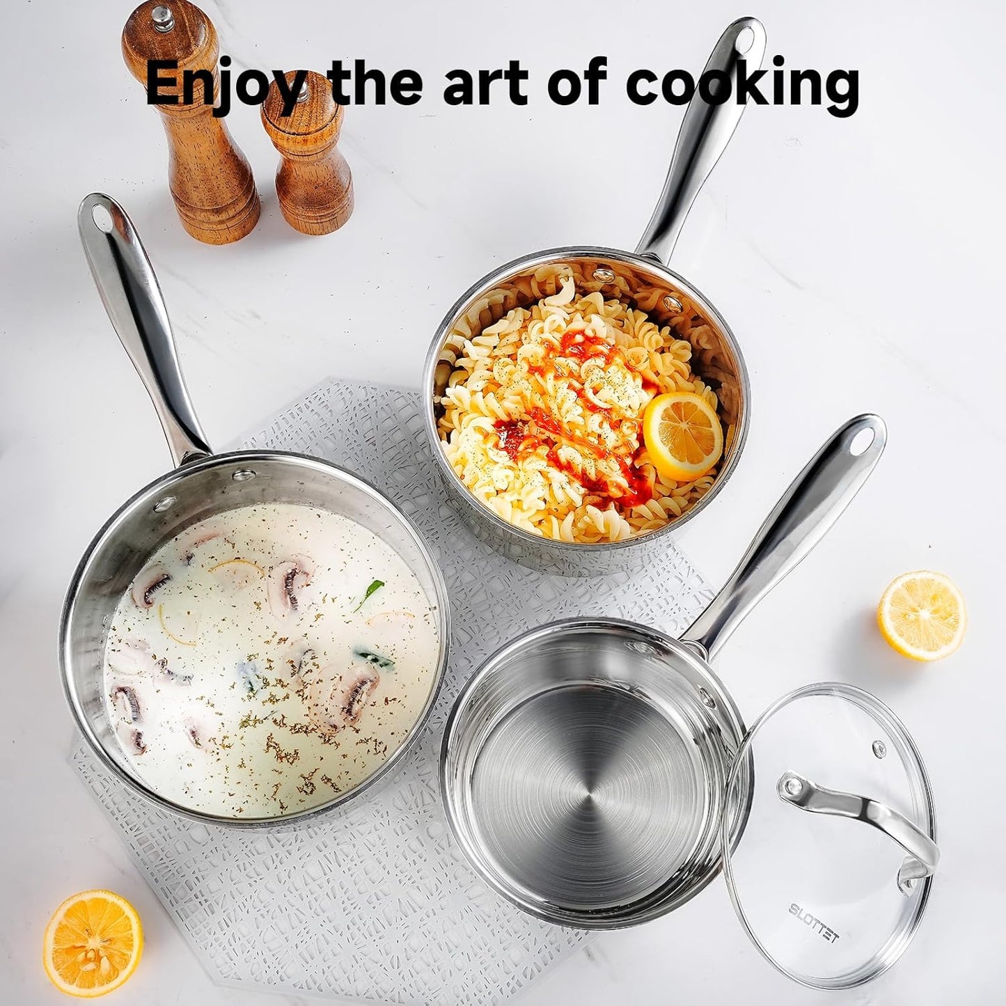 1Qt & 2Qt Stainless Steel Sauce Pan Set with Lid,4 Pcs Non Stick Saucepan,Small Kitchen Pots,Induction Compatible,PFOA FREE