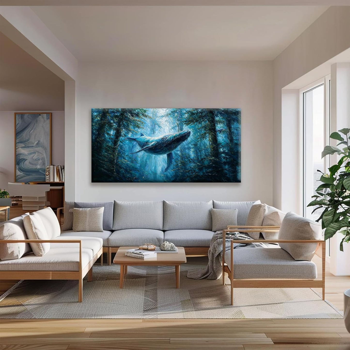 Wall Art For Living Room Large Size Canvas Art Wall Decor For Office Modern Bedroom Decorations Blue Whale Landscape Pictures Paintings Artwork Wall Mural Aesthetic Artwork 29 X 58 In