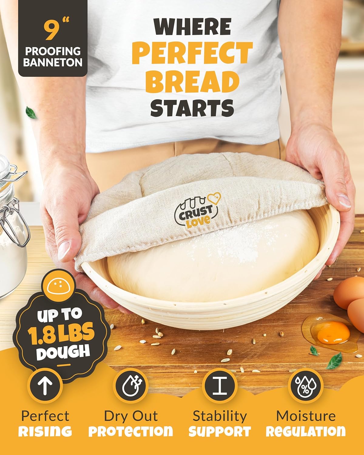 Cast Iron Dutch Oven for Bread Baking - incl. Sourdough Bread-Baking Supplies like Banneton Bread-Proofing Basket - 5QT Bread-Oven with Lid Bread-Making Kit Pan, Pot, Sour Sough Tools, Lame