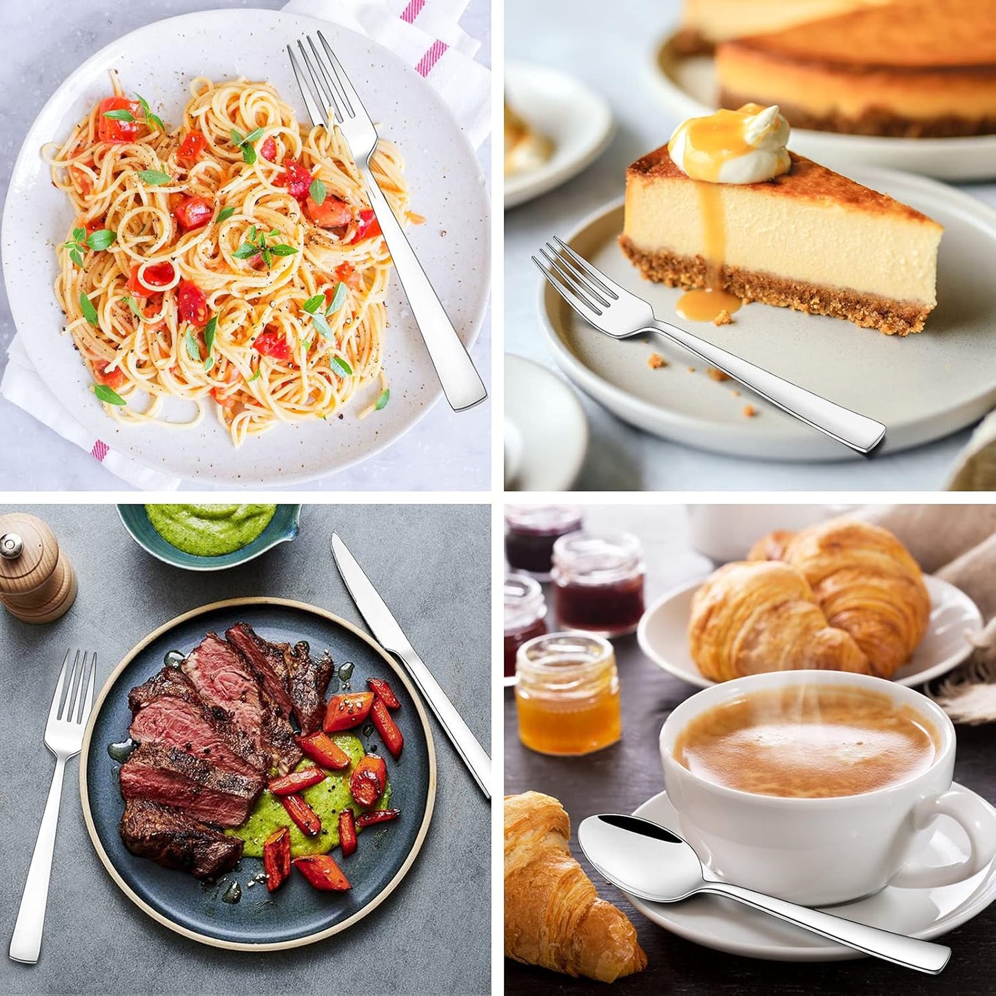 Wildone 20-Piece Silverware Set, Stainless Steel Flatware Square Cutlery Set Service for 4, Eating Utensils Include Knife Fork Spoon, Mirror Polished & Dishwasher Safe