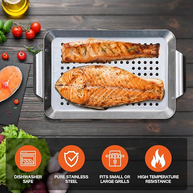 Onlyfire 3 Packs Rectangle Grill Baskets, Stainless Steel Vegetable Baskets, Mini Grilling Basket Set, Grill Pan for Outdoor Grill