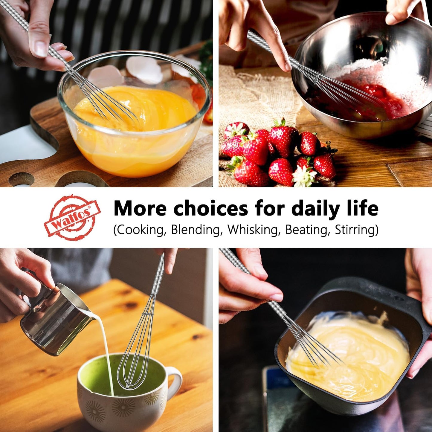 Walfos Long Small Whisks Skinny Little Whisk 10 inch Tiny Mini Whisk With Long Handle for Mixing Sauces, Coffee, Cooking,Beating, Blending Ingredients,