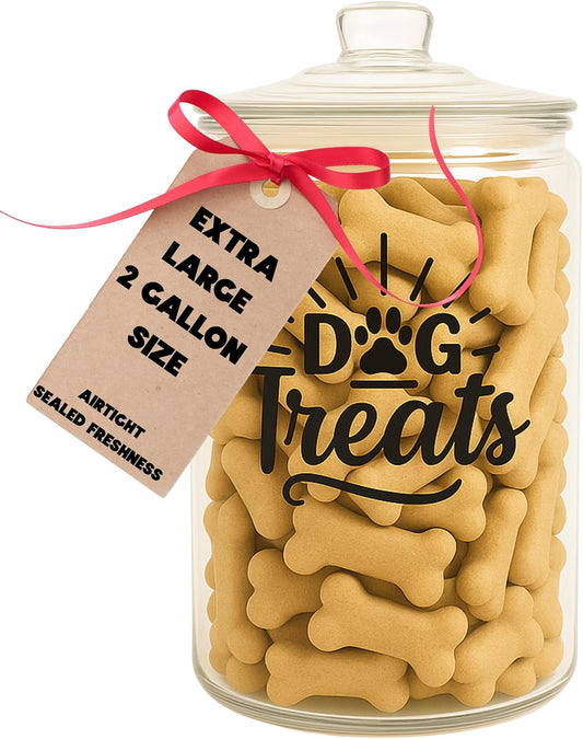 kitchentoolz 2-Gallon Dog Treat Container Airtight – Large Glass Jar for Countertop, Stylish Dog Treats Container & Dog Cookie Jar, Perfect Dachshund Accessories & Dog Treat Storage