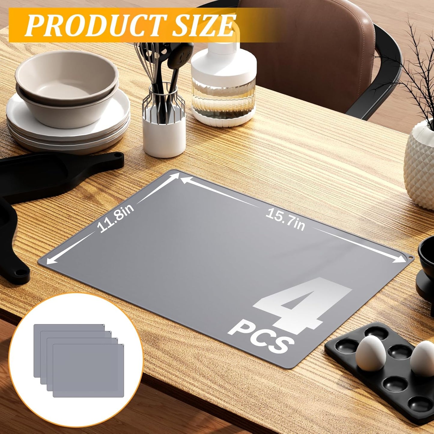 Silicone Placemats for Toddlers Baby,Food-Grade,Non-Slip,Dining,Heat Resistant Silicone Mat,Small Baking Mat,Kitchen Counter Mat,Dishwasher Safe (15.7x11.8inch-4pack, Grey)