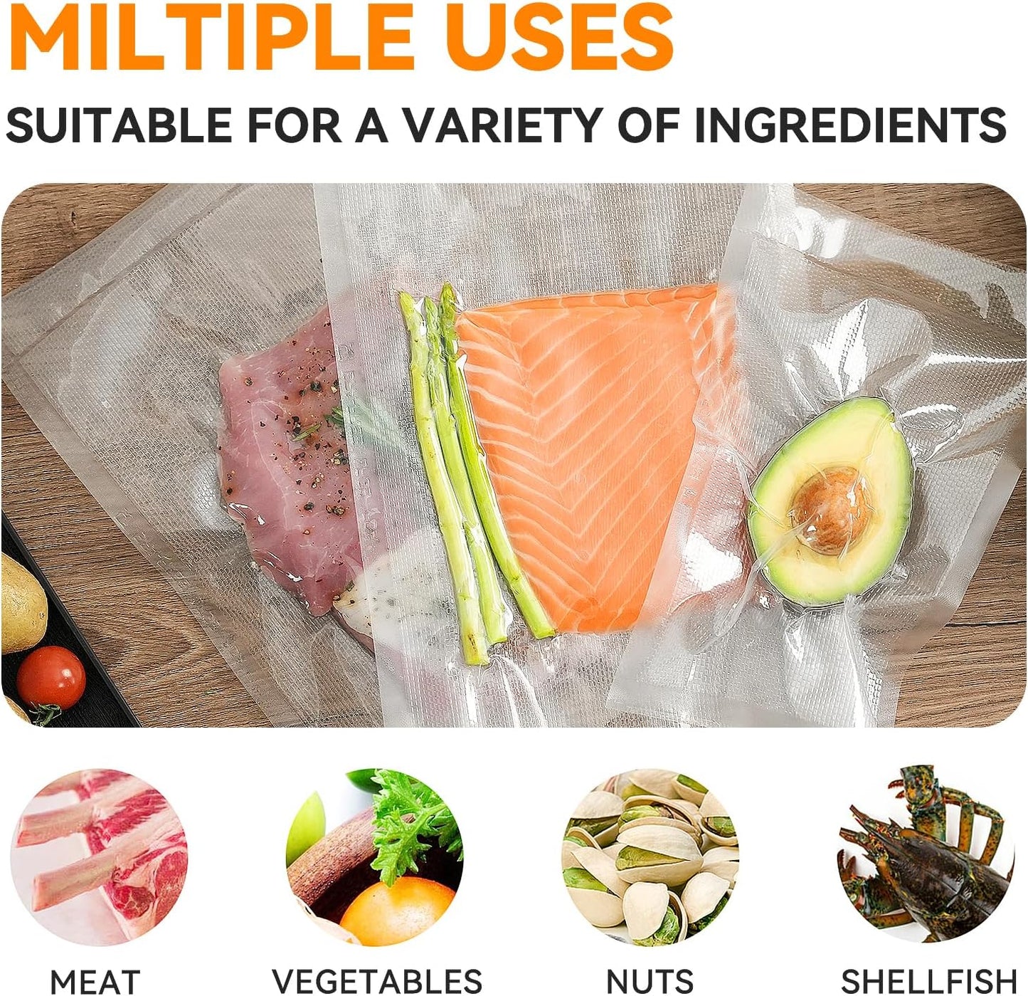 Wevac Vacuum Sealer Bags – 100 Count (6″×10″ & 8″×12″), Heavy-Duty BPA-Free Food Storage Bags, Puncture-Resistant, Freezer & Sous Vide Safe, Compatible with All Vacuum Sealers