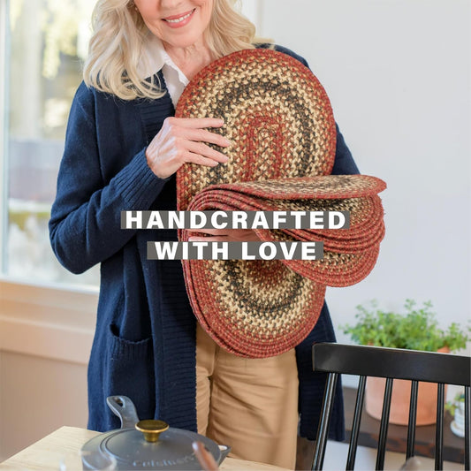 Homespice Chester Jute Woven Placemats, Warm Lodge and Cabin Decor, Set of 4, Red 13x19 Rectangle Table Mats - Vibrant Colors, Durable, Easy to Clean and Protects Furniture