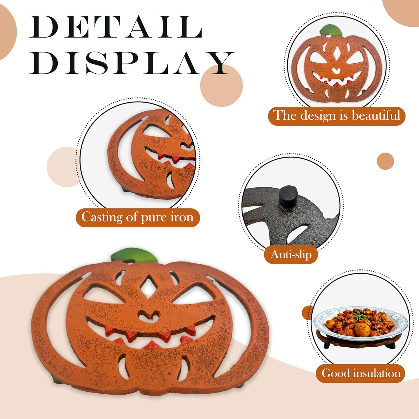 2-Pack Cast Iron Trivets, Heat Resistant for Hot Pots & Pans - Halloween Kitchen & Pumpkin Decor with Festive Vibe, Trivet jabbering Jack Talking Pumpkin【Trivets for hot Dishes】