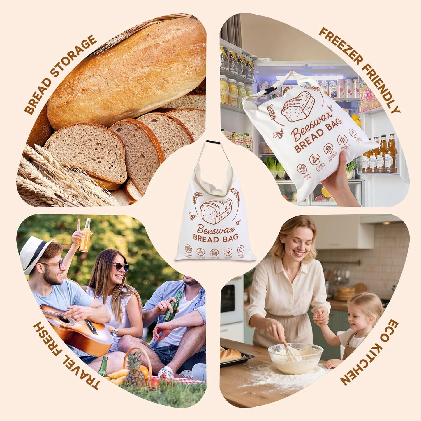 2 Packs Beeswax Bread Bags for Homemade Bread Sourdough, XL Linen Reusable Bread Bag for Homemade bread, Sourdough Bread Storage Bags to Keep Fresh - 17x13 Inch