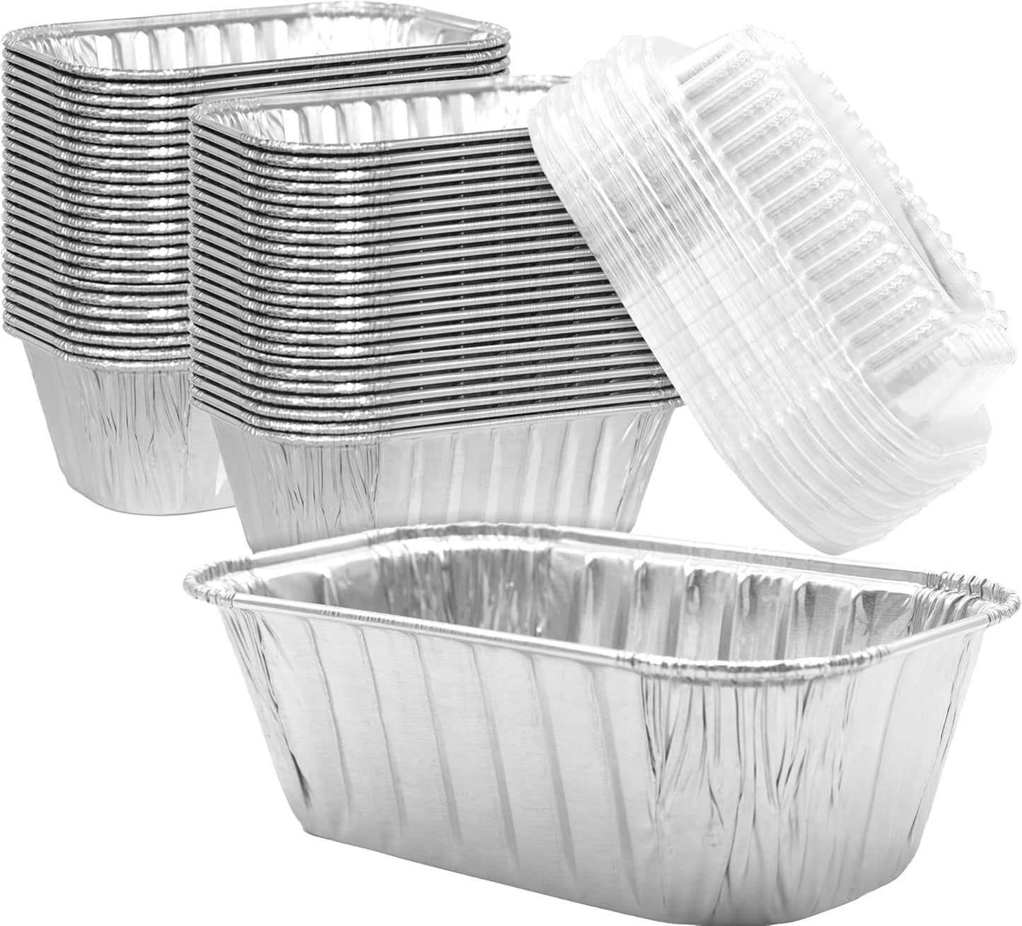 Chef-Grade Thick 6x3.75in Tin Loaf Pans w/Lids 50 Pk. Best Disposable Bakeable 1Lb Aluminum Foil Pan for Baking Bread Small Meatloaf or Lemon Bundt Cake for Holiday Gifts Bake Sales or Fundraisers.