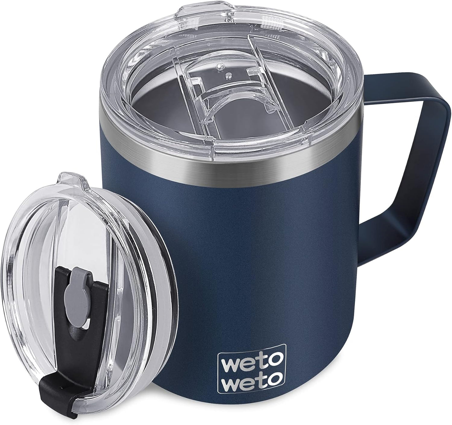 WETOWETO 14 oz Coffee Mug, Vacuum Insulated Camping Mug with Lid, Double Wall Stainless Steel Travel Tumbler Cup, Thermal Coffee Mug, Powder Coated Navy Blue