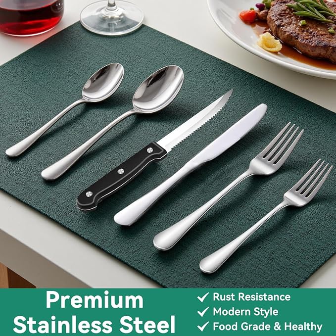 49-Piece Stainless Steel Silverware Set with Cutlery Organizer, Service for 8 with Steak Knives and Kitchen Utensils