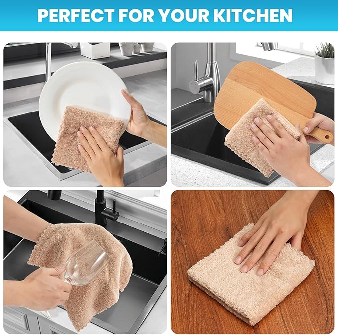 12 Pack Cleaning Cloth,Ultra Soft Absorbent Quick Drying Microfiber Cleaning Rags,No Scratches,Reusable,Washable,Lint Free Cleaning Towels for Kitchen,Window,Glass,car,11.8"×11.8"(Camel)