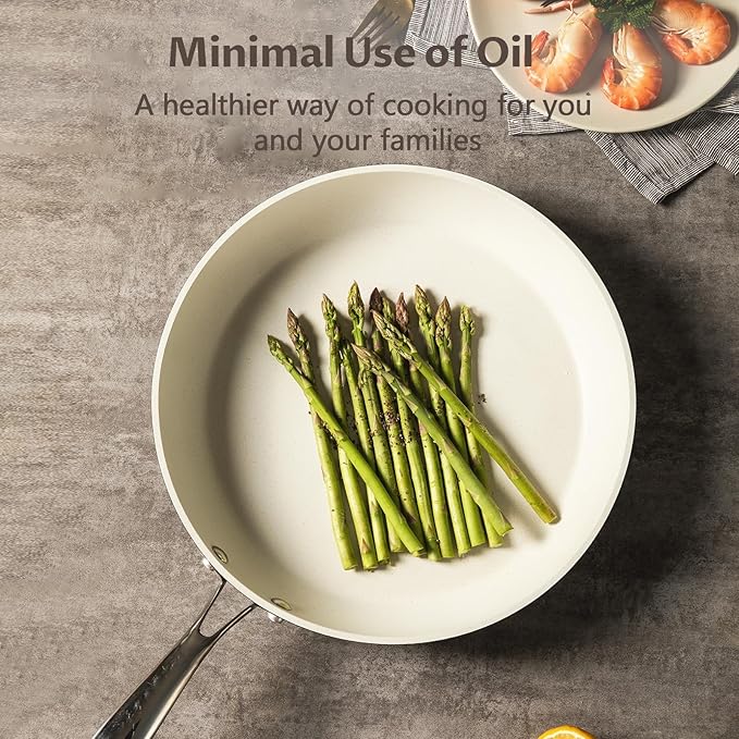 UCC LIFE Nonstick Frying Pan Skillet, wok pan, Stainless Steel Handle, PFOA Free Compatible with All kitchen Stovetops (12 Inch White)