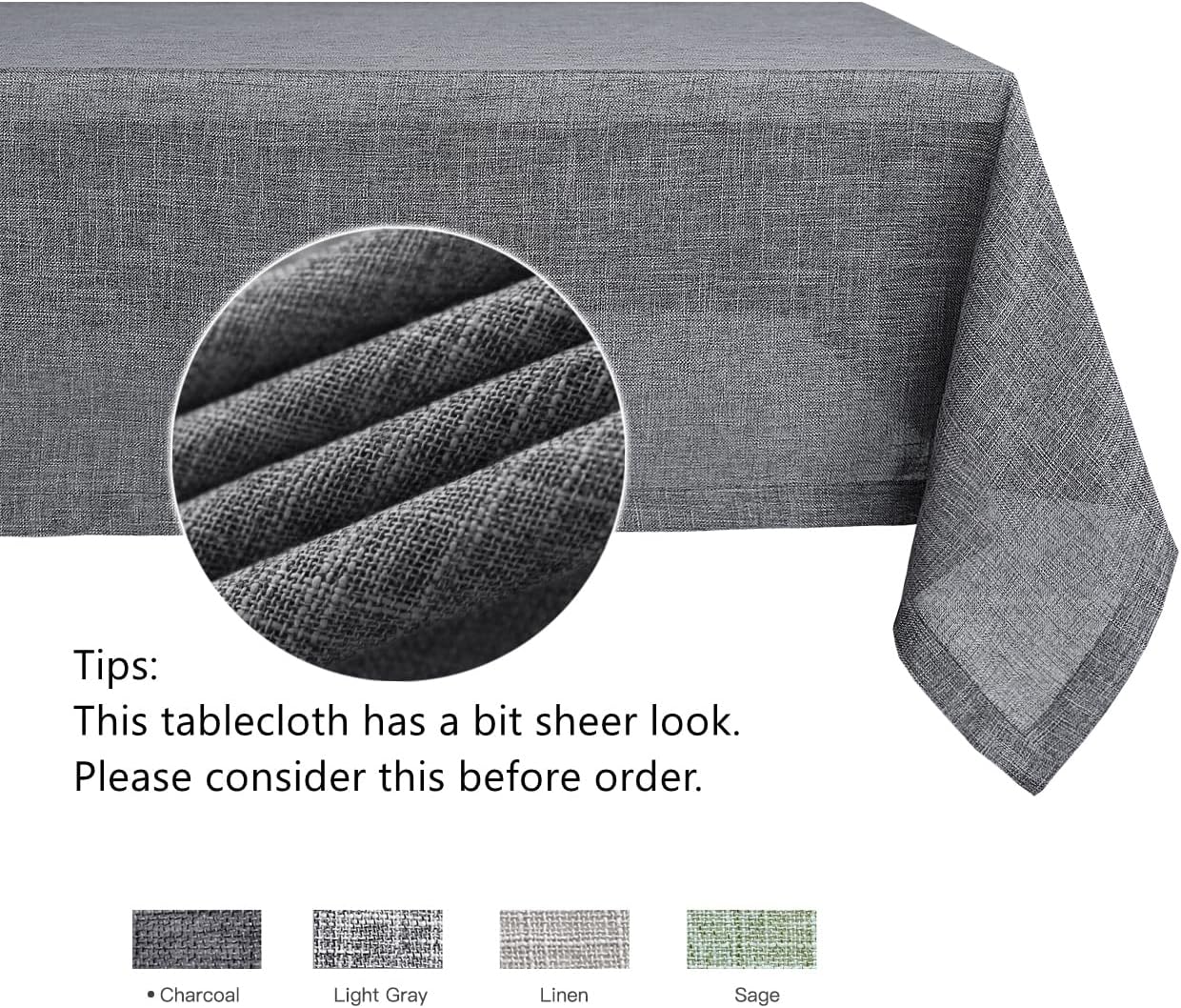 maxmill Flaxy Faux Linen Table Cloth with 2-Tone Slubby Texture Wrinkle Resistant Anti-Shrink Soft Tablecloth for Kitchen Dining Tabletop for Banquet Parties Rectangle 60 x 140 Inch Charcoal