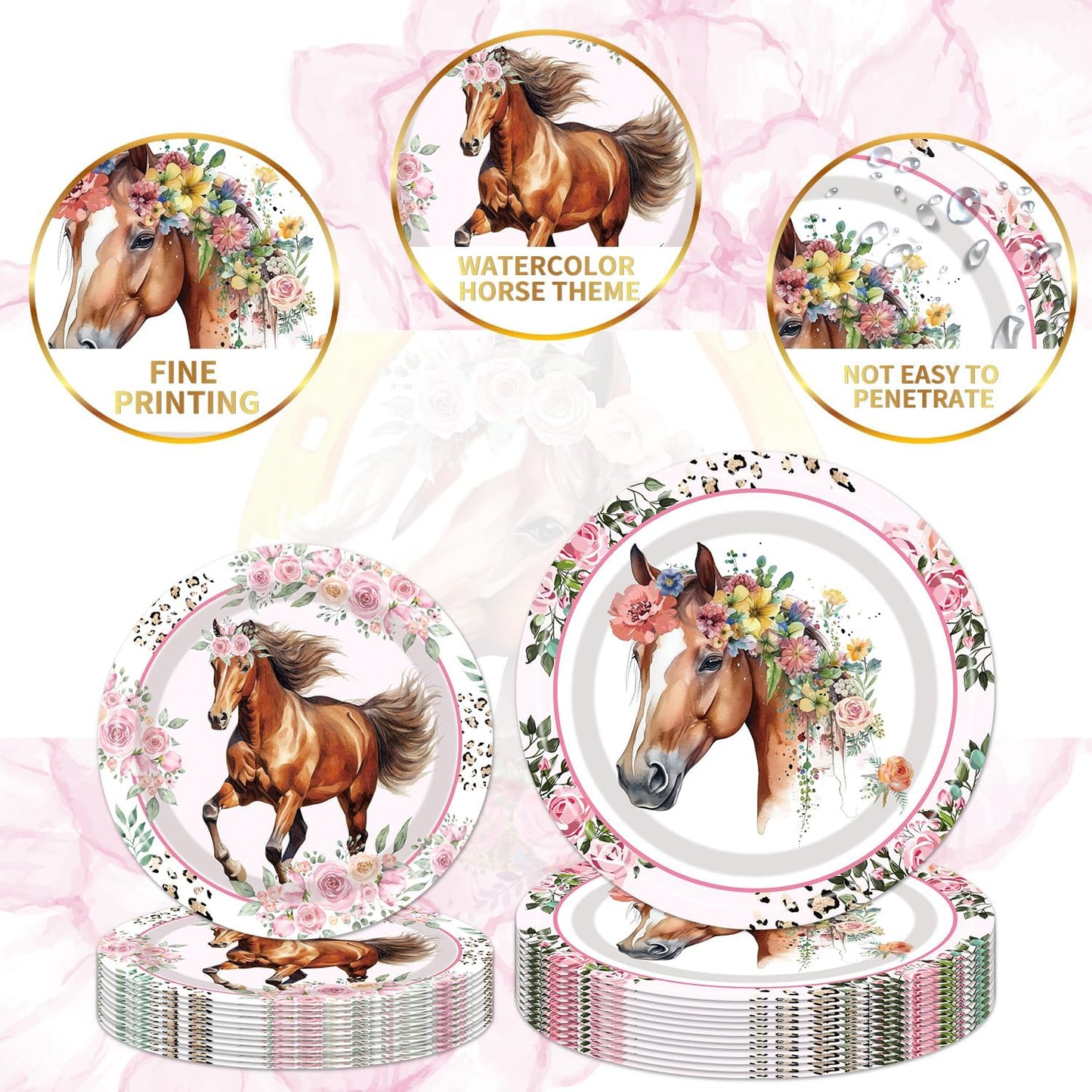 Horse Birthday Party Supplies Tableware - 96 Pcs Cowgirl Birthday Party Decorations, Horse Themed Party Paper Plates and Napkins Sets with Forks, Western Baby Shower Disposable Dinnerware, Serves 24