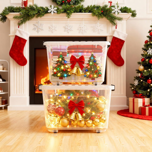 Nazhura 97Quart Plastic Storage Bin, Stackable and Nestable Storage Boxes with Clear Lids and Secure Latching Buckles, Large Storage Container (Clear, 97Quart-6Pack)