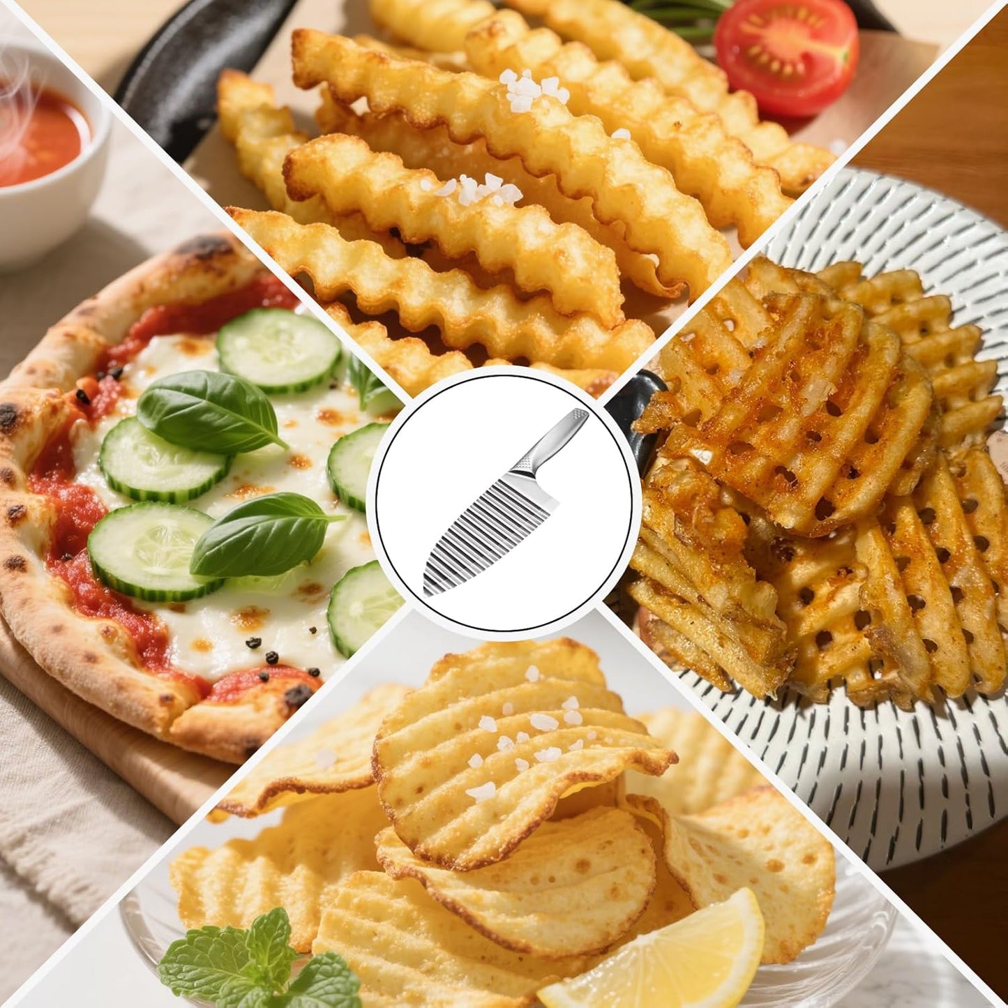 NOVANO Stainless Steel Crinkle Cutter with Wavy French Fries Chopper for Potato, Carrot and fruit, Waves French Fries Slicer Handheld Chopper，Dicer, Kitchen Gadgets & Essentials